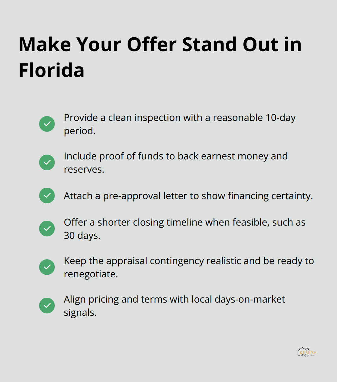 Checklist of elements that strengthen a Florida home offer