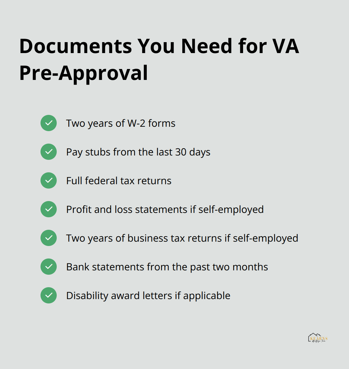 Checklist of documents required for VA loan pre-approval