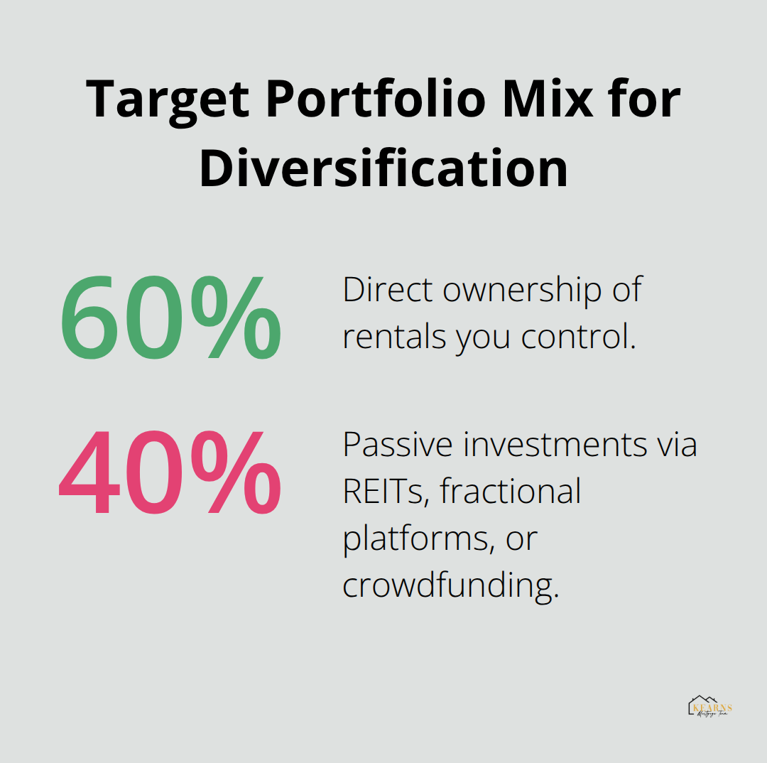 Percentage breakdown showing a 60/40 mix between direct ownership and passive real estate investments. - investing with little money